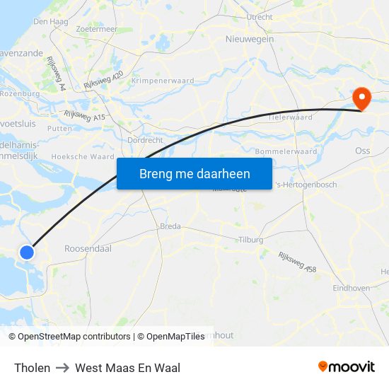 Tholen to West Maas En Waal map