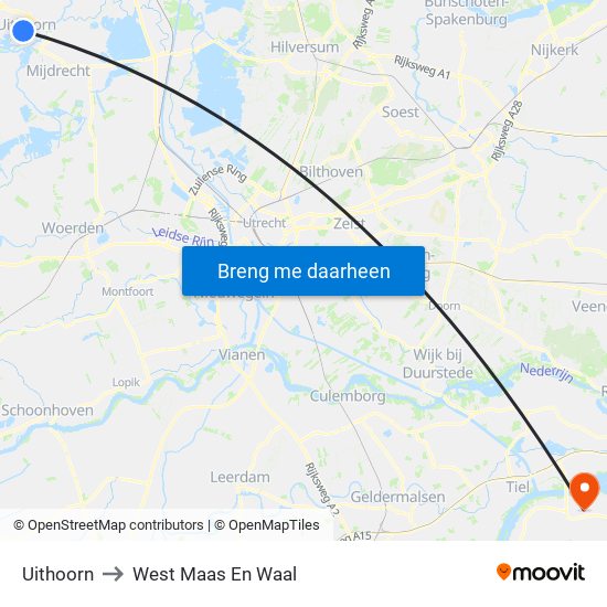 Uithoorn to West Maas En Waal map