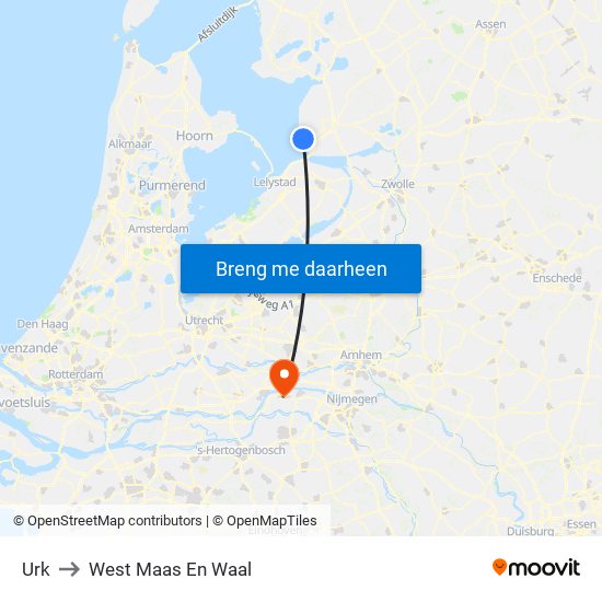 Urk to West Maas En Waal map