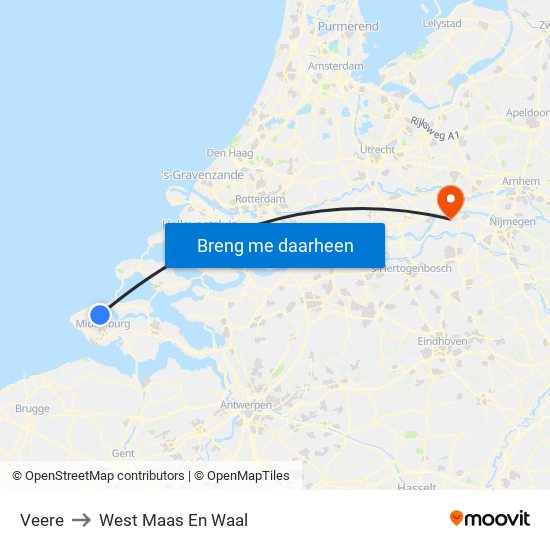 Veere to West Maas En Waal map