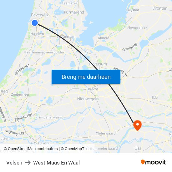 Velsen to West Maas En Waal map