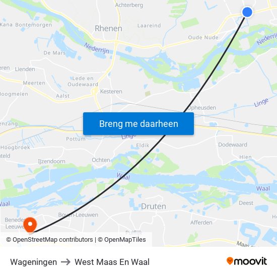 Wageningen to West Maas En Waal map