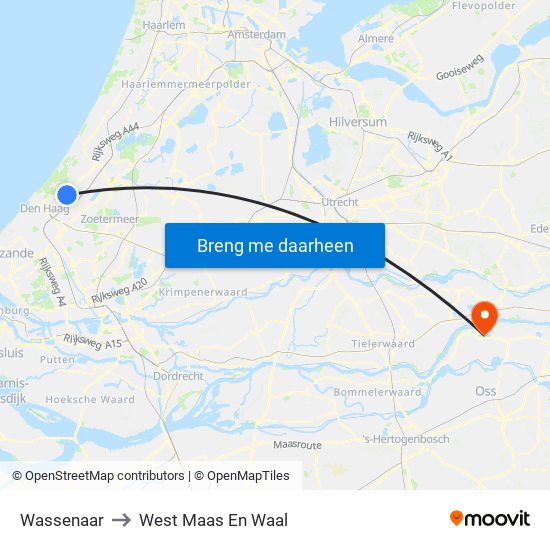 Wassenaar to West Maas En Waal map