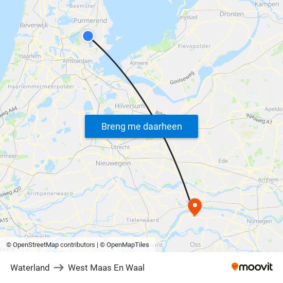 Waterland to West Maas En Waal map