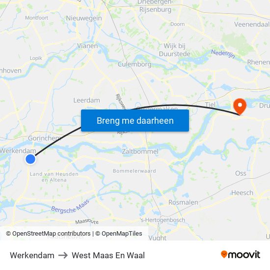 Werkendam to West Maas En Waal map