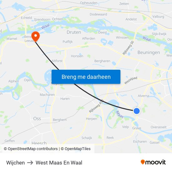 Wijchen to West Maas En Waal map