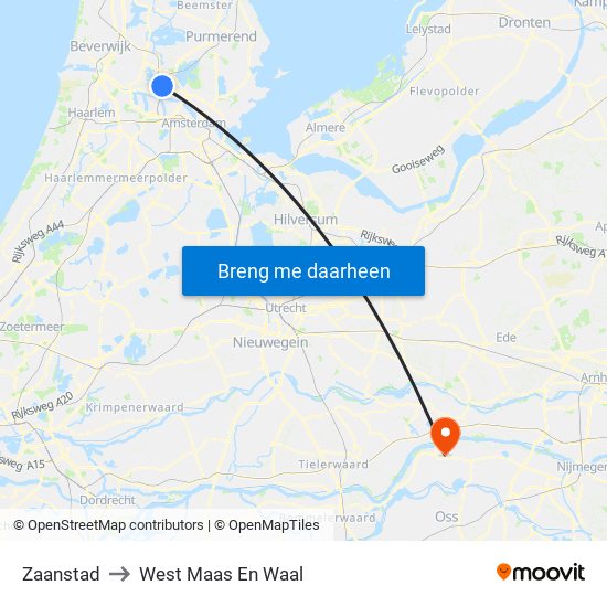 Zaanstad to West Maas En Waal map