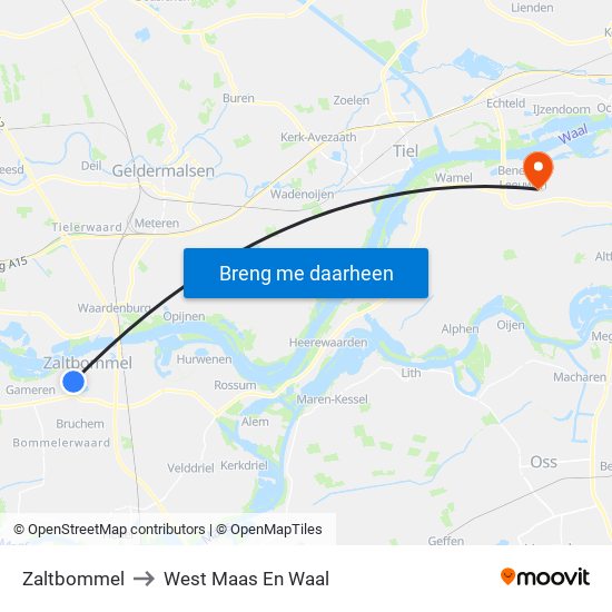 Zaltbommel to West Maas En Waal map