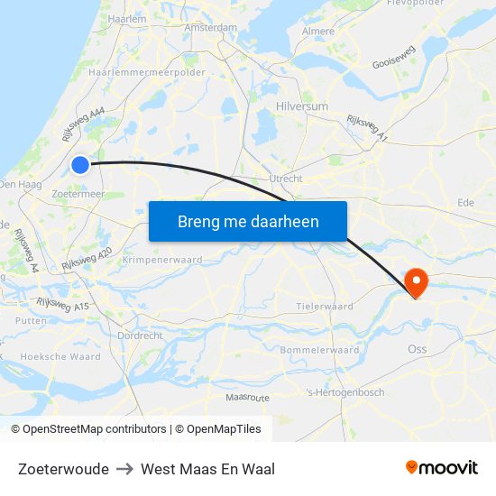 Zoeterwoude to West Maas En Waal map