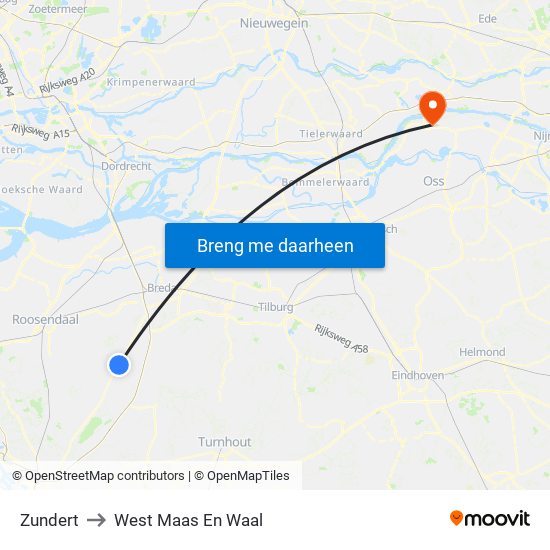 Zundert to West Maas En Waal map