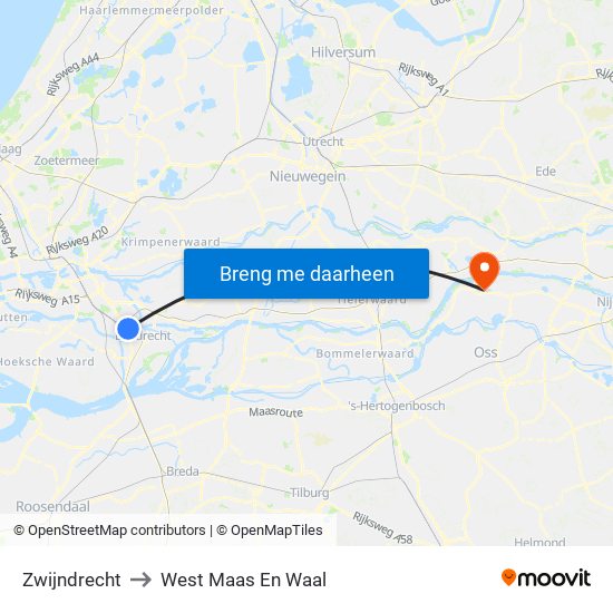 Zwijndrecht to West Maas En Waal map