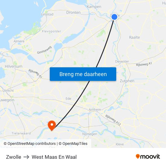 Zwolle to West Maas En Waal map