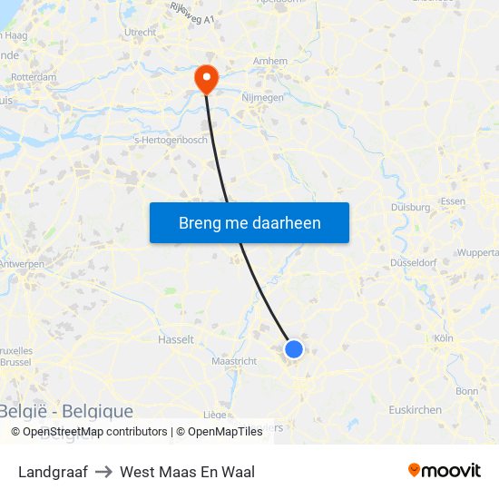 Landgraaf to West Maas En Waal map