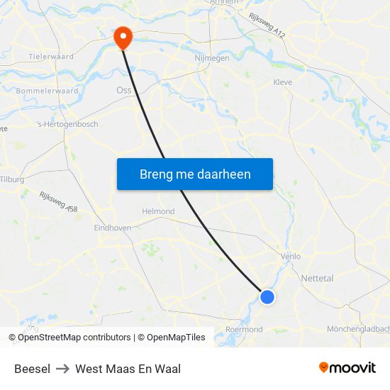 Beesel to West Maas En Waal map