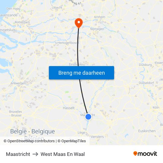 Maastricht to West Maas En Waal map