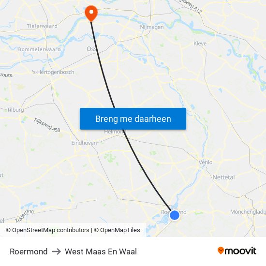 Roermond to West Maas En Waal map
