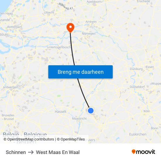 Schinnen to West Maas En Waal map