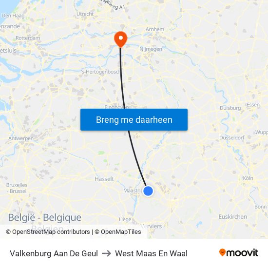 Valkenburg Aan De Geul to West Maas En Waal map