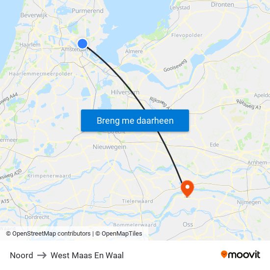 Noord to West Maas En Waal map