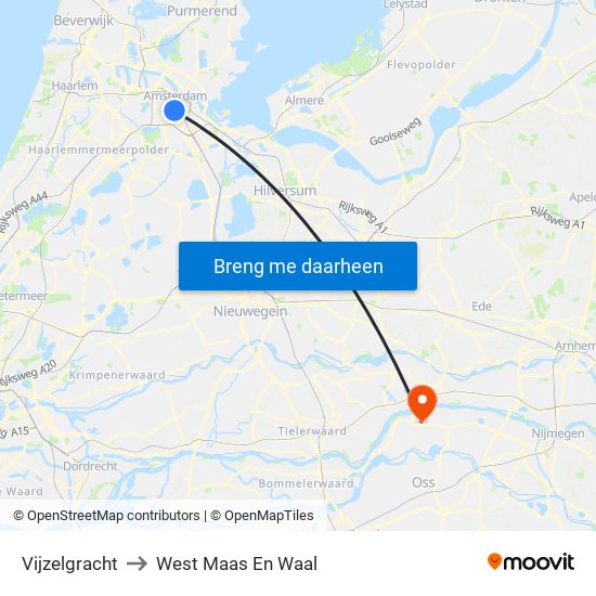 Vijzelgracht to West Maas En Waal map