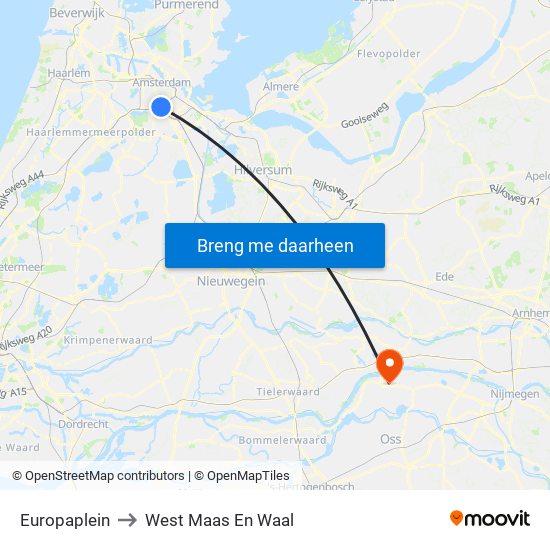 Europaplein to West Maas En Waal map