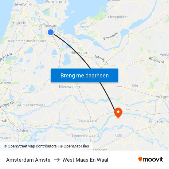 Amsterdam Amstel to West Maas En Waal map
