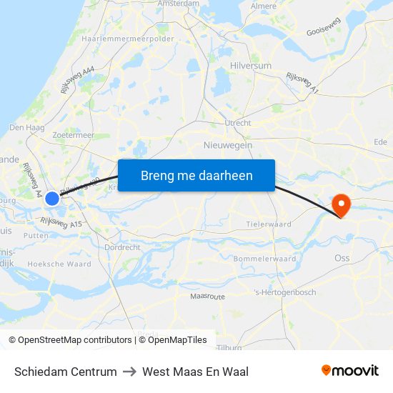 Schiedam Centrum to West Maas En Waal map