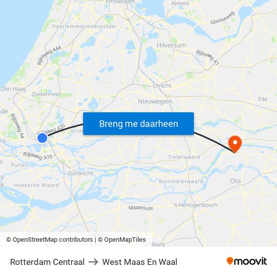 Rotterdam Centraal to West Maas En Waal map