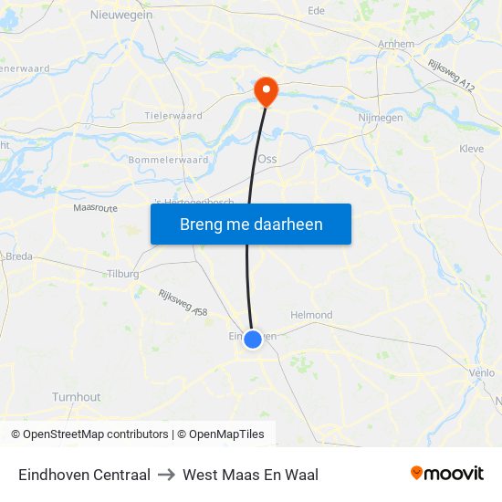 Eindhoven Centraal to West Maas En Waal map