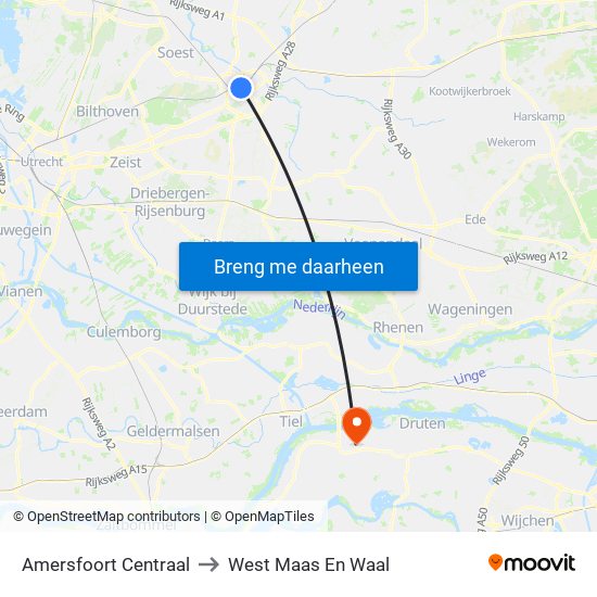 Amersfoort Centraal to West Maas En Waal map