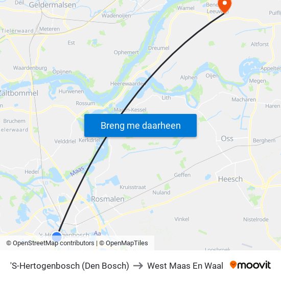'S-Hertogenbosch (Den Bosch) to West Maas En Waal map