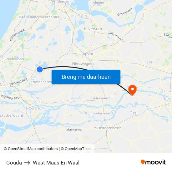 Gouda to West Maas En Waal map