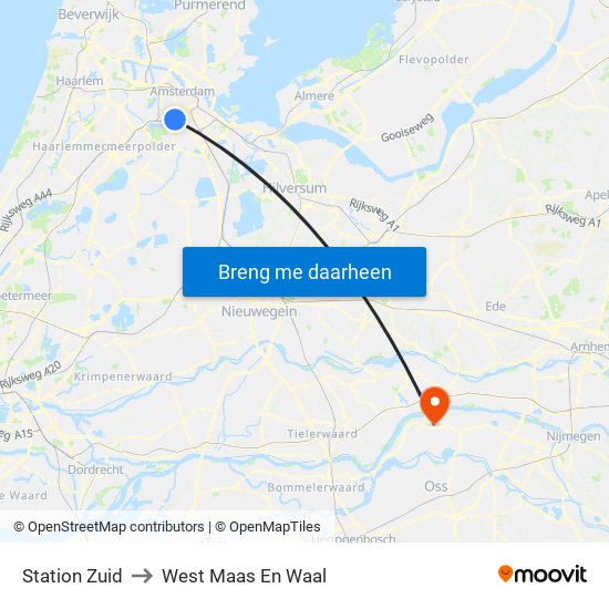 Station Zuid to West Maas En Waal map