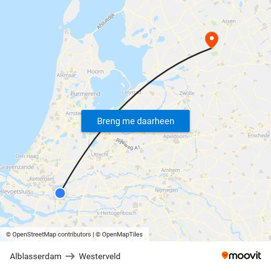 Alblasserdam to Westerveld map