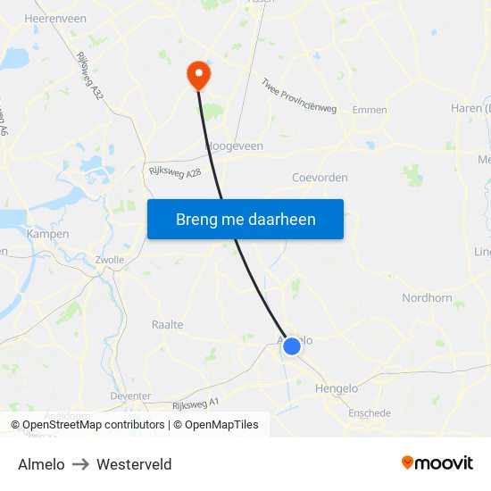 Almelo to Westerveld map