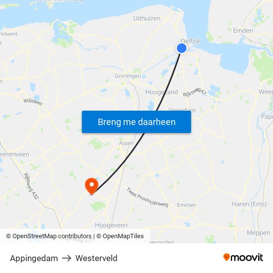 Appingedam to Westerveld map