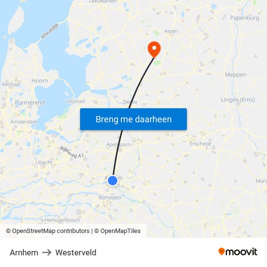 Arnhem to Westerveld map