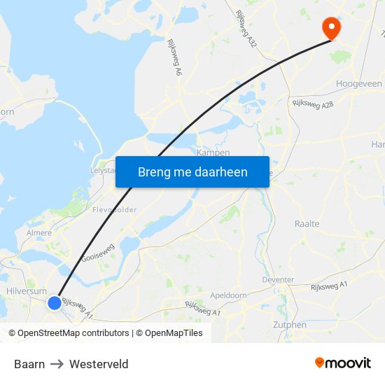 Baarn to Westerveld map