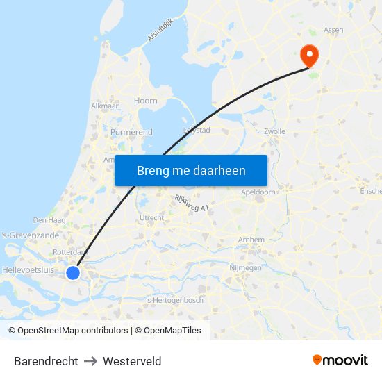 Barendrecht to Westerveld map