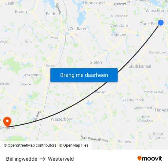 Bellingwedde to Westerveld map