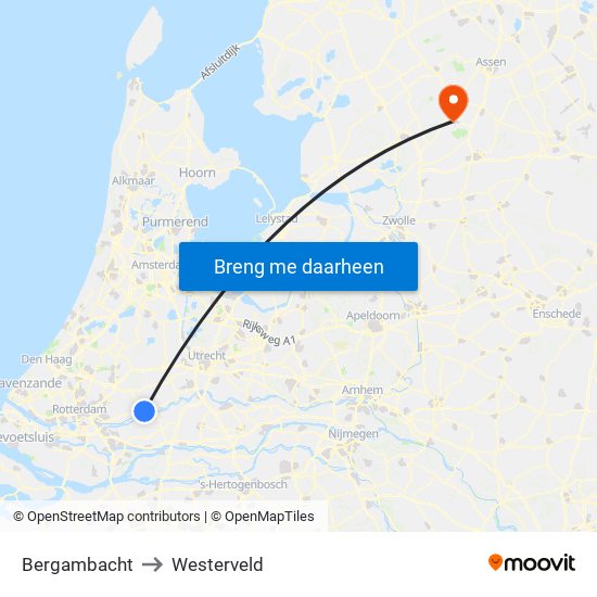 Bergambacht to Westerveld map