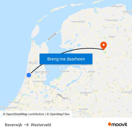 Beverwijk to Westerveld map