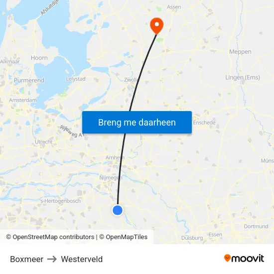 Boxmeer to Westerveld map