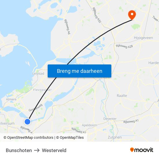 Bunschoten to Westerveld map