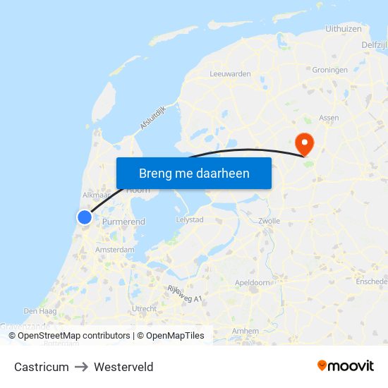 Castricum to Westerveld map