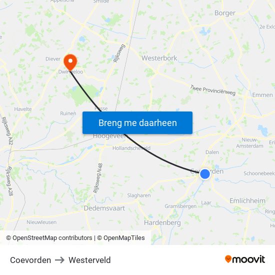 Coevorden to Westerveld map