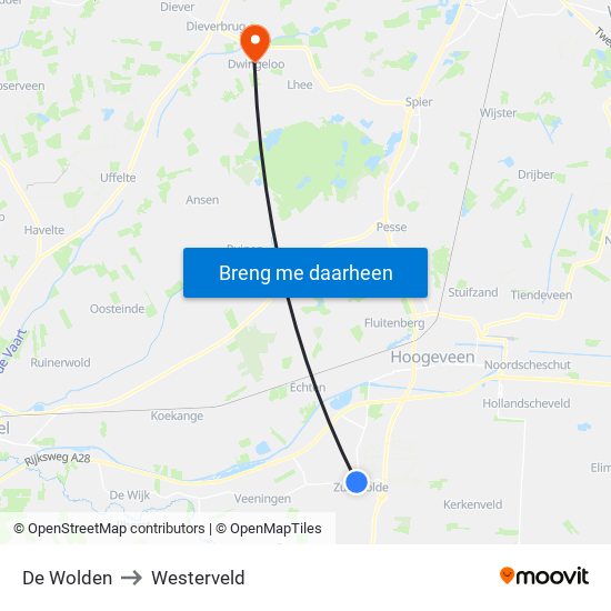 De Wolden to Westerveld map