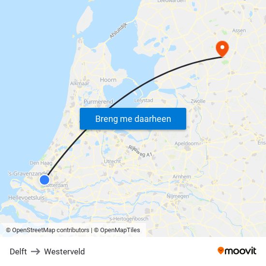 Delft to Westerveld map