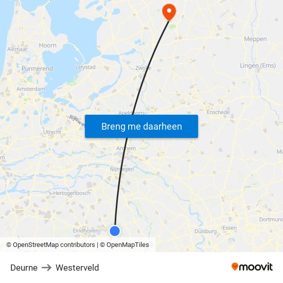 Deurne to Westerveld map