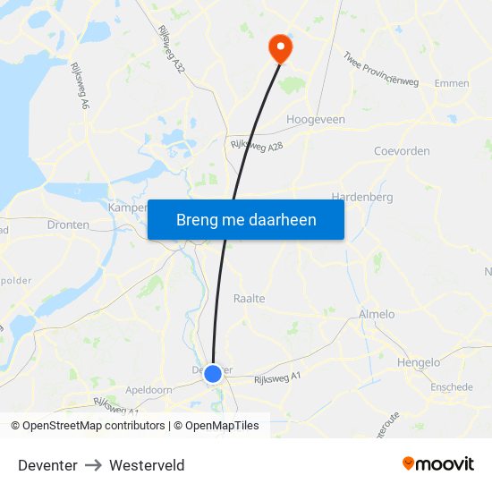 Deventer to Westerveld map